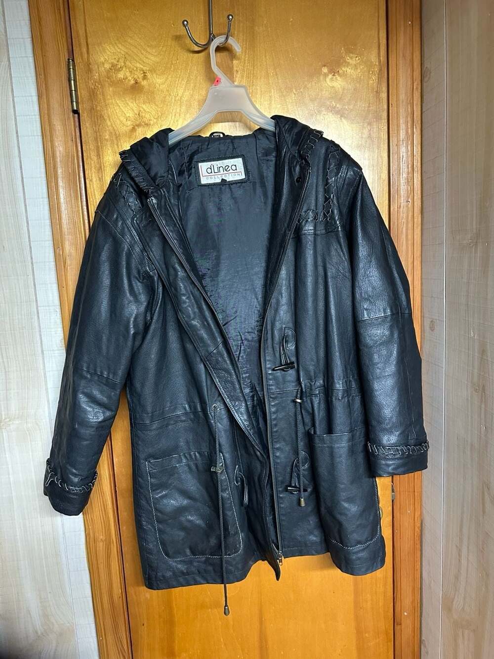 Vintage dLinea Collection Black Genuine Leather Hooded Coat Jacket Women’s